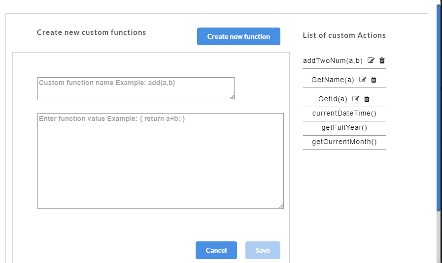 Custom Function Dialog